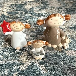 Charming Ceramic Angel Figurine Set - White and Brown